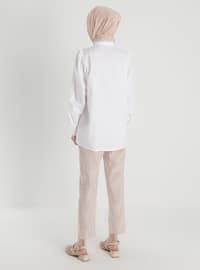 Natural Fabric Lace Ribbon Detailed Shirt - White - Woman