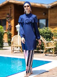 4 Piece Burkini Full Covered Swimsuit Navy Blue