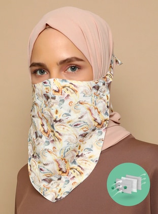 Multi - Printed - Cotton -  - Instant Scarf - Tuva Maske