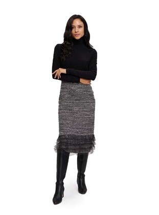 Black - Unlined -  Metal Thread -  - Skirt - MIZALLE