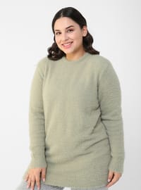 Sea-green - Green - Acrylic - - Crew neck - Plus Size Knit Tunics