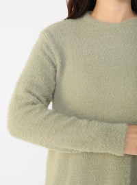 Sea-green - Green - Acrylic - - Crew neck - Plus Size Knit Tunics