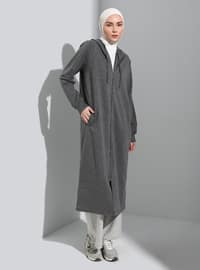 Zippered Long Sports Cape Anthracite Coat