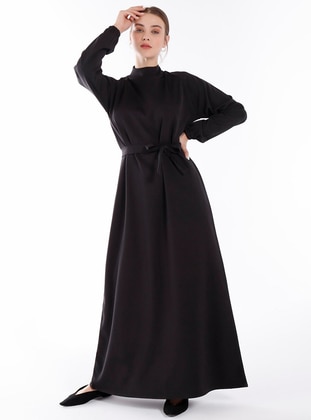 Black - Black - Polo neck - Unlined - Cotton - Dress - Ceylan Otantik