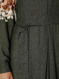 Khaki - Floral - Point Collar - Unlined - Viscose - Dress