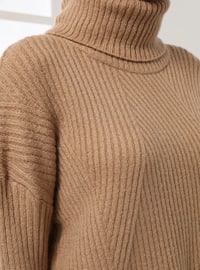 Camel - Polo neck - Unlined - Knit Tunics