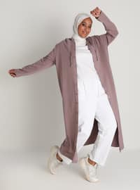 Oversize Hood Detailed Snap Fastener Natural Fabric Sports Topcoat - Dusty Lilac