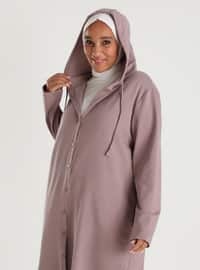 Oversize Hood Detailed Snap Fastener Natural Fabric Sports Topcoat - Dusty Lilac