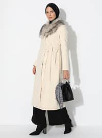 White - Ecru - Fully Lined - Shawl Collar - Nylon - - Coat