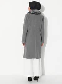Collar Faux Fur Detailed Coat Gray
