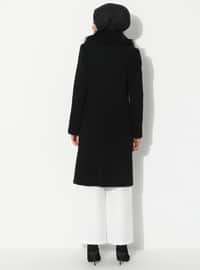 Faux Fur Collar Detailed Coat Black