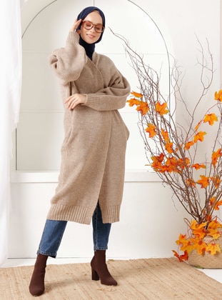 Sweater Cardigan With Pockets Mink