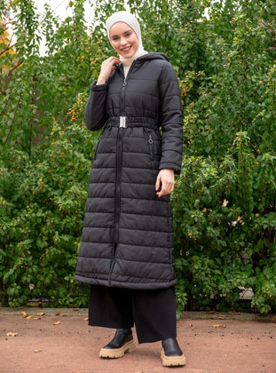 Quilted Puffer Coat Black With Full Length Zipper