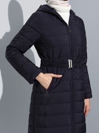 Quilted Puffer Coat With Full Length Zipper Navy Blue
