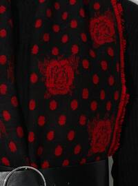 Red - Floral - Printed - Acrylic - Shawl