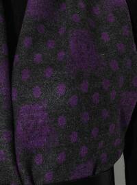 Purple - Black - Floral - Printed - Acrylic - Shawl