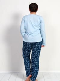Blue - Crew neck - - Pyjama Set - VIENETTA