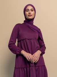Purple - Crew neck - Unlined - Dress