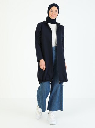 Navy Blue - Unlined - Crew neck -  - Trench Coat - Night Blue Collection