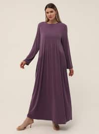 Purple - Unlined - Crew neck - Plus Size Dress