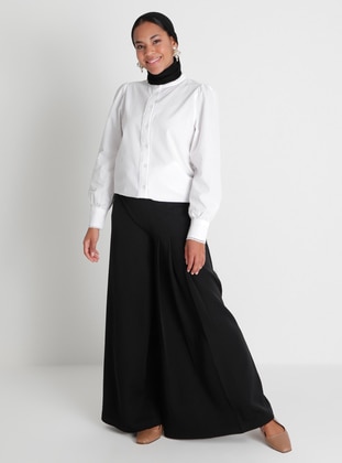 Pleat Detailed Trousers Skirt - Black - Refka Woman