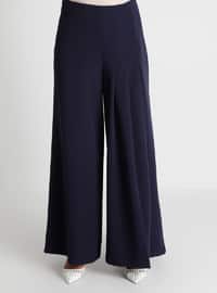 Pleat Detailed Trousers Skirt - Navy Blue - Woman