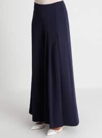 Pleat Detailed Trousers Skirt - Navy Blue - Woman