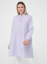 Oversize Button Detailed Oversize Tunic- Dusty Lilac