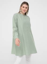 Oversize Button Detailed Oversize Tunic- Oil Green
