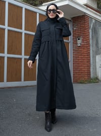 Navy Blue - Fully Lined - Crew neck - Trench Coat