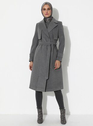 Gray - Fully Lined - Viscose - Coat - Concept By Olcay