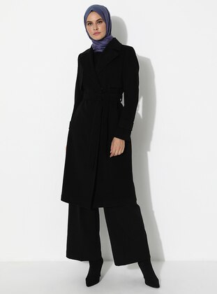 Black - Fully Lined - Viscose - Coat - Concept By Olcay