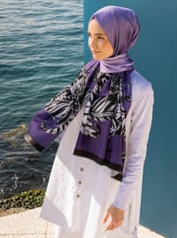 Multi - Lilac - Purple - Printed - Twill - Shawl - Şal