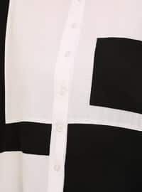 White - Black - Point Collar - Plus Size Tunic