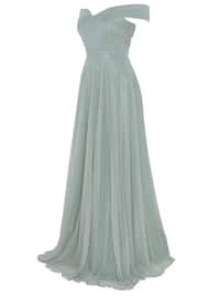 Green Almond - Fully Lined - Boat neck - Muslim Evening Dress