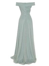 Green Almond - Fully Lined - Boat neck - Muslim Evening Dress