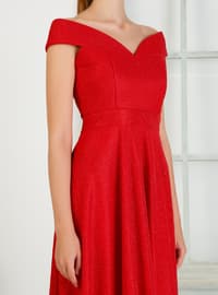 Red - Fully Lined - Boat neck - Muslim Evening Dress