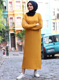 Mustard - Unlined - Crew neck - Acrylic - - Knit Dresses