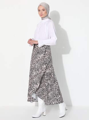 Gray - Leopard - Unlined - Skirt - Ziwoman