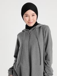 Hood Detailed Zippered Sports Overcoat Anthracite Coat