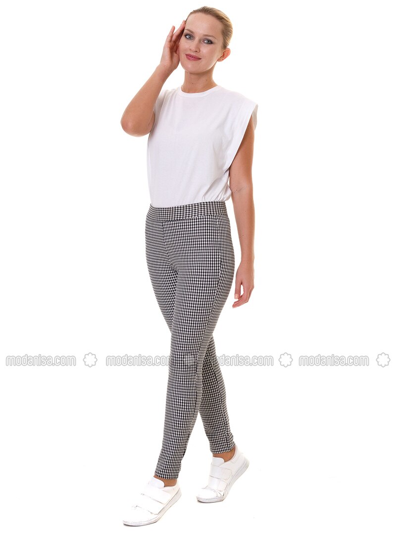 white and black polka dot pants