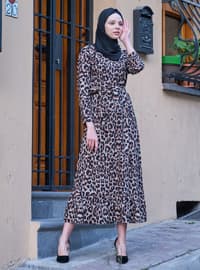 Leopard Patterned Modest Dress Mink