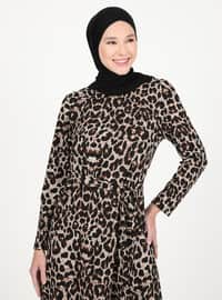 Leopard Patterned Modest Dress Mink