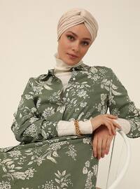 Green - Green - Floral - Point Collar - Unlined - Green - Floral - Point Collar - Unlined - Modest Dress