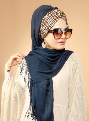 Instant And Practical Shawl Navy Blue Instant Scarf