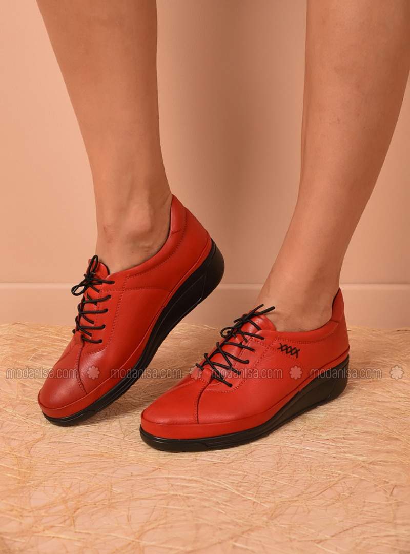 all red casual shoes