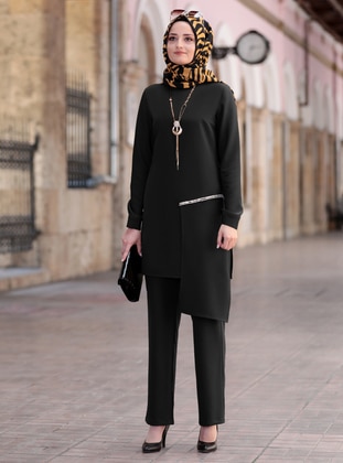 Black - Unlined - Crepe - Suit  - Fuval Moda
