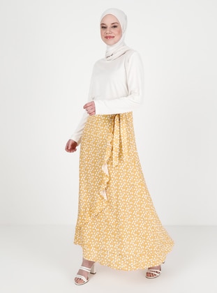 Yellow - Heart Print - Unlined - Viscose - Skirt