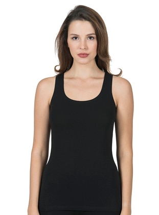 Combed Cotton Lycra Thick Straps Tank Top Black