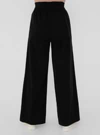Natural Fabric Elastic Waist Trousers - Black